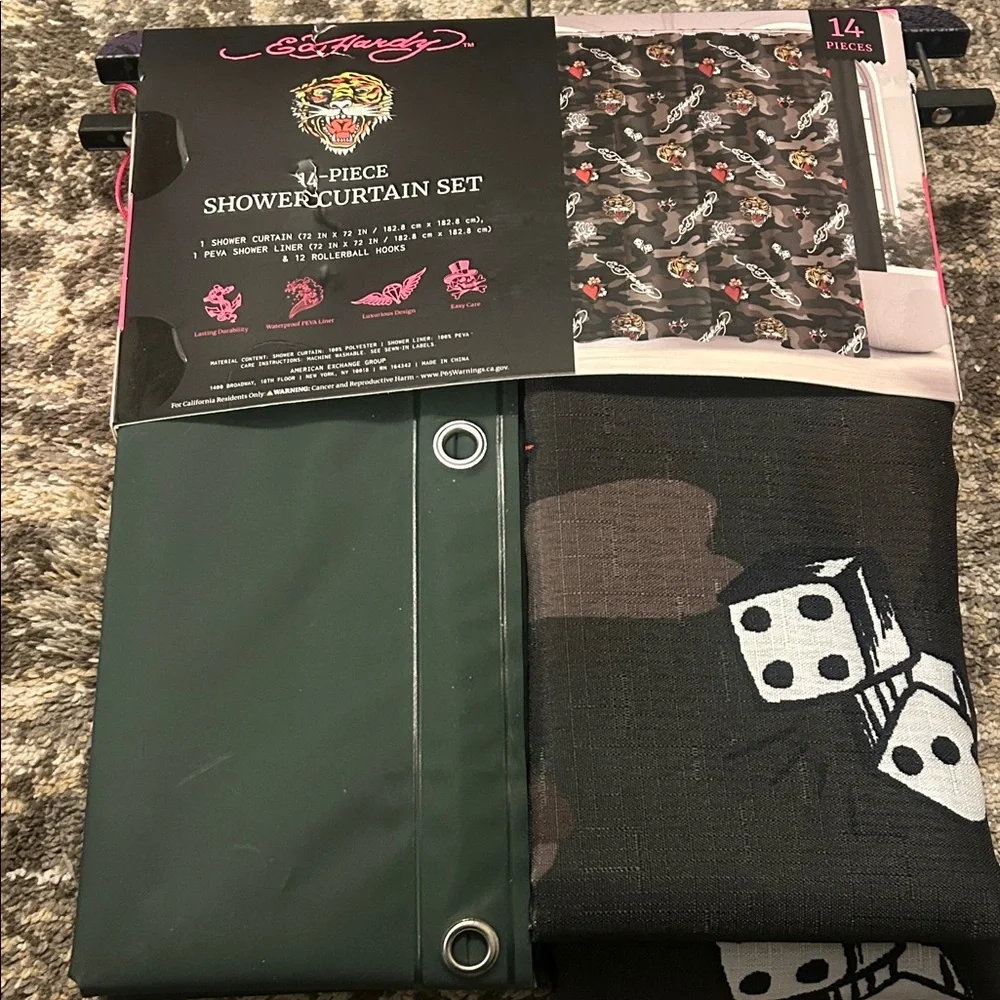 New Ed Hardy Dark Green Camel Shower Curtain Set